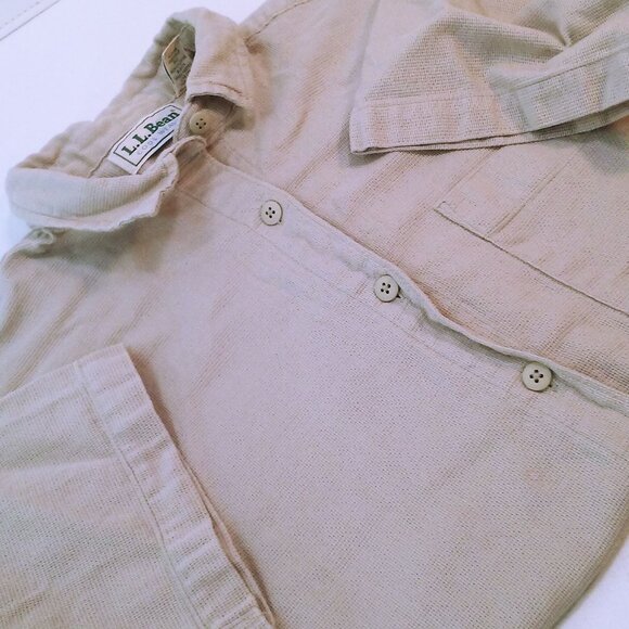 Vintage 80s L.L. Bean Coolweave Shirt Top Lady-M Cotton ButtonUp SSL Vents Tan - Picture 10 of 16